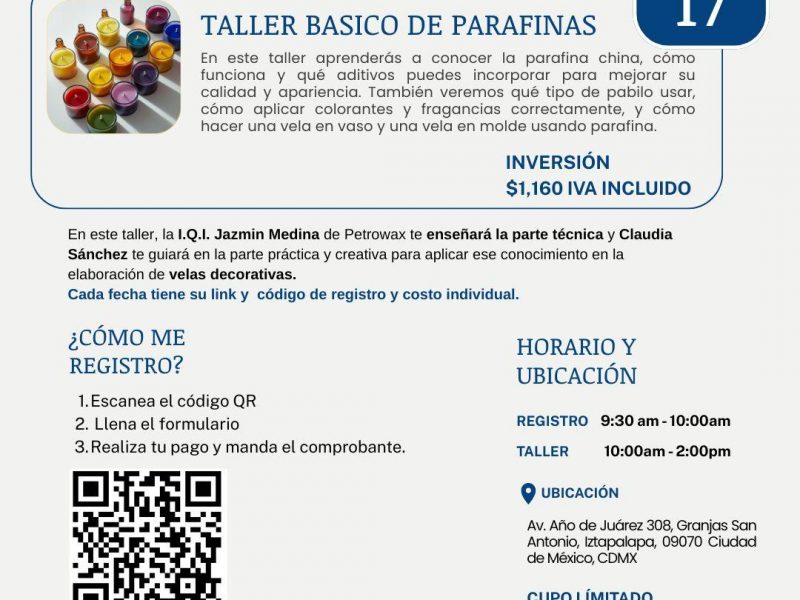TALLER BASICO DE PARAFINAS Sábado 17 de Mayo 2025