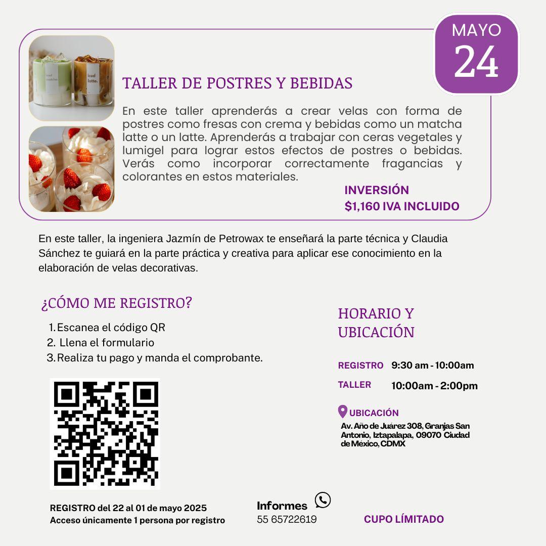 TALLER BASICO DE POSTRES Y BEBIDAS SÁBADO 24 DE MAYO 2025.